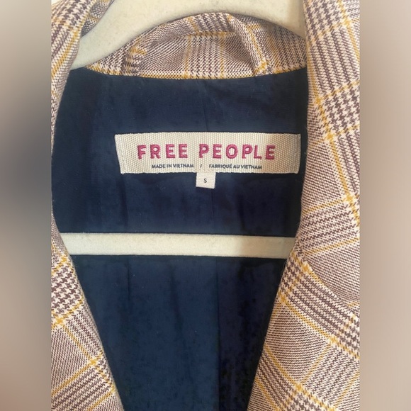 Free People Boyfriend Yellow and Brown Oversized Blazer Size Small - Picture 3 of 8